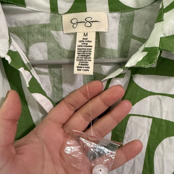 Jessica Simpson Green & White Belted Shirt Dress – Size M - Picture 3 of 5